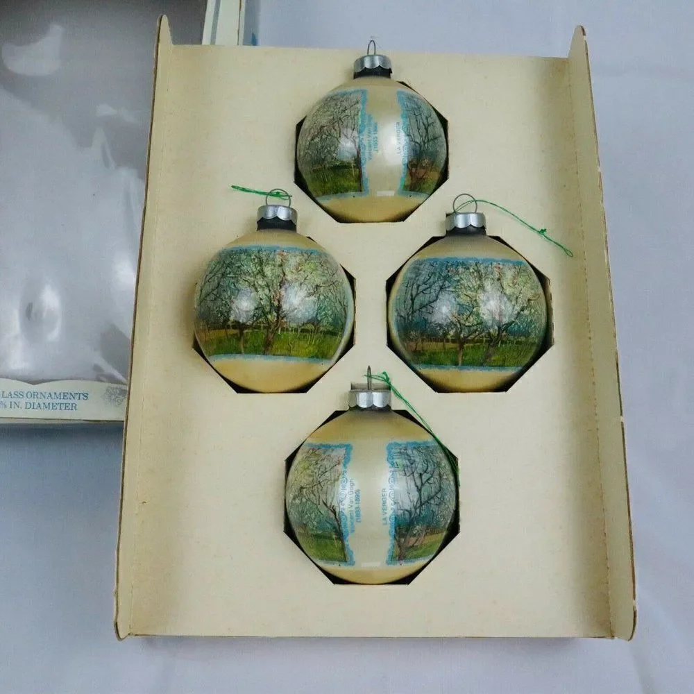 VTG Rare HTF Holly 4 Vincent Van Gogh La Verger Christmas Glass Ornaments USA